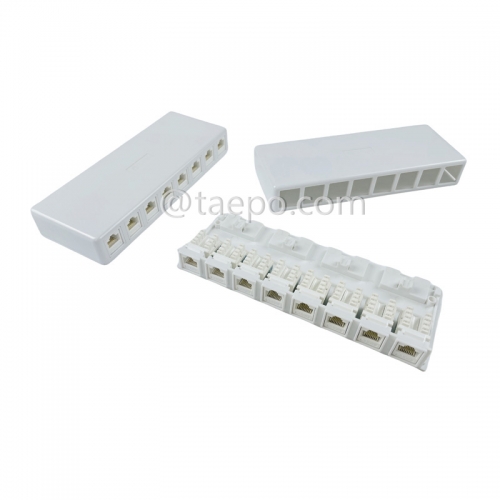 Коробка для поверхности на 8 портов, CAT5E, RJ45, 8P8C, UTP, 190x74x28 мм, стиль AP, без разъема Keystone