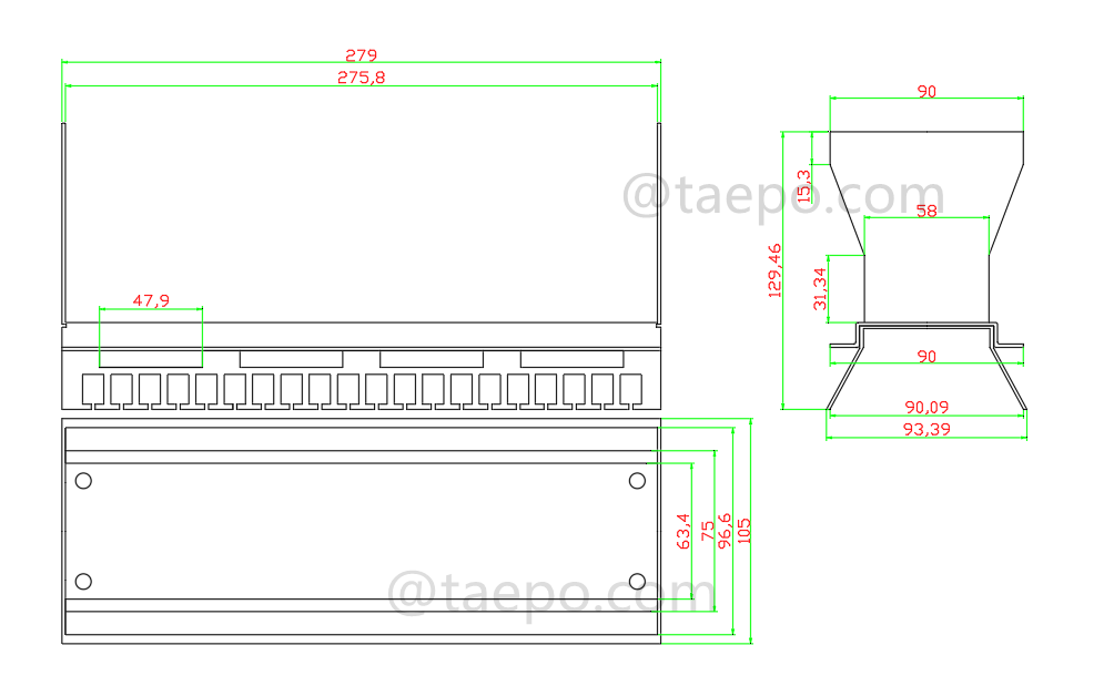 Чертеж для задней монтажной рамы на 200 пар для блока отключения MDF ID3000