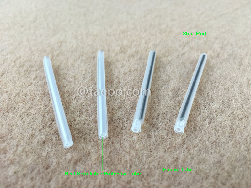 Иллюстрационные изображения термоусадочных гильз для пучковой оптоволоконной конструкции, длина 60 мм, стальной стержень 1,0 мм
