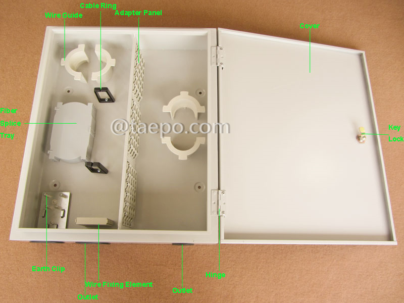 Иллюстрации чертежа коробки распределения оптики (FDB), наружная, SC, 72 волокна, с заменяемыми панелями для подключения