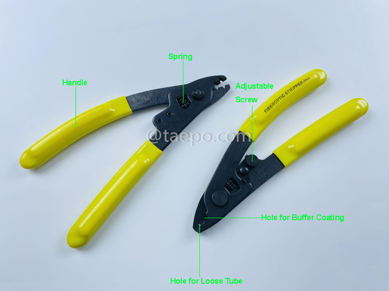 Иллюстрационные фотографии срезателя оптоволоконного кабеля, для снятия изоляции с волокна 125 µm с покрытием буфера 250 µm и сотовой трубой, 2 отверстия