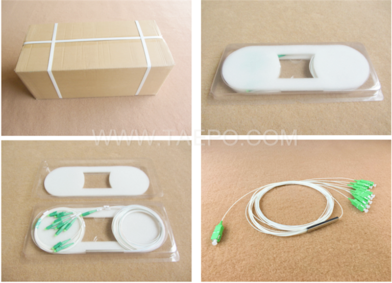 Упаковочные фотографии оптического сплиттера, PLC, стальная трубка, 1x8, с разъемом SC/APC