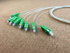 Оптический сплиттер, PLC, стальная трубка, G657A, 1x8, свободная трубка 0,9 мм, 1 м, с разъемом SC/APC