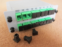 Оптический сплиттер, PLC, кассетного типа, G657A, 2x16, свободная трубка 0,9 мм, с разъемом SC/APC