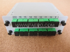 Оптический сплиттер, PLC, кассетного типа, G657A, 2x16, свободная трубка 0,9 мм, с разъемом SC/APC