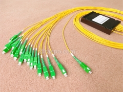 Оптический сплиттер, PLC, пластиковый корпус, G657A, 1x16, свободная трубка 2 мм, 1 м, с разъемом SC/APC