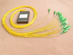 Оптический сплиттер, PLC, пластиковый корпус, G657A, 1x16, свободная трубка 2 мм, 1 м, с разъемом SC/APC